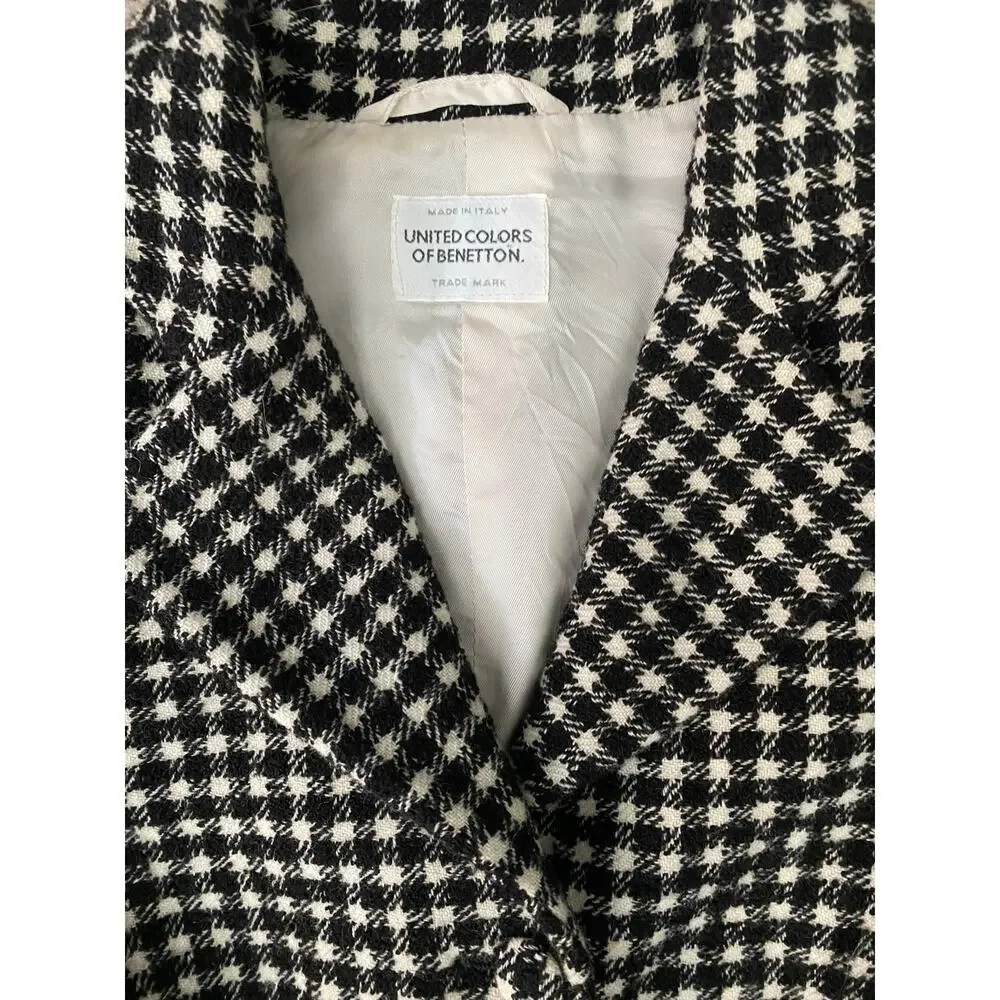 United Colors of Benetton Wool Blazer IT 38 / US 2 Black White Checkered Plaid